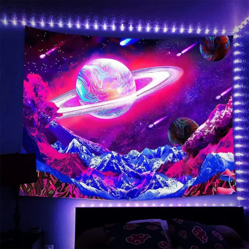 VIKAMA Blacklight Cosmonaut Fungi Woods Jellyfish Reactive Tapestry Psychedelic Wall Decor Room Accent Soft Durable Cozy Gift