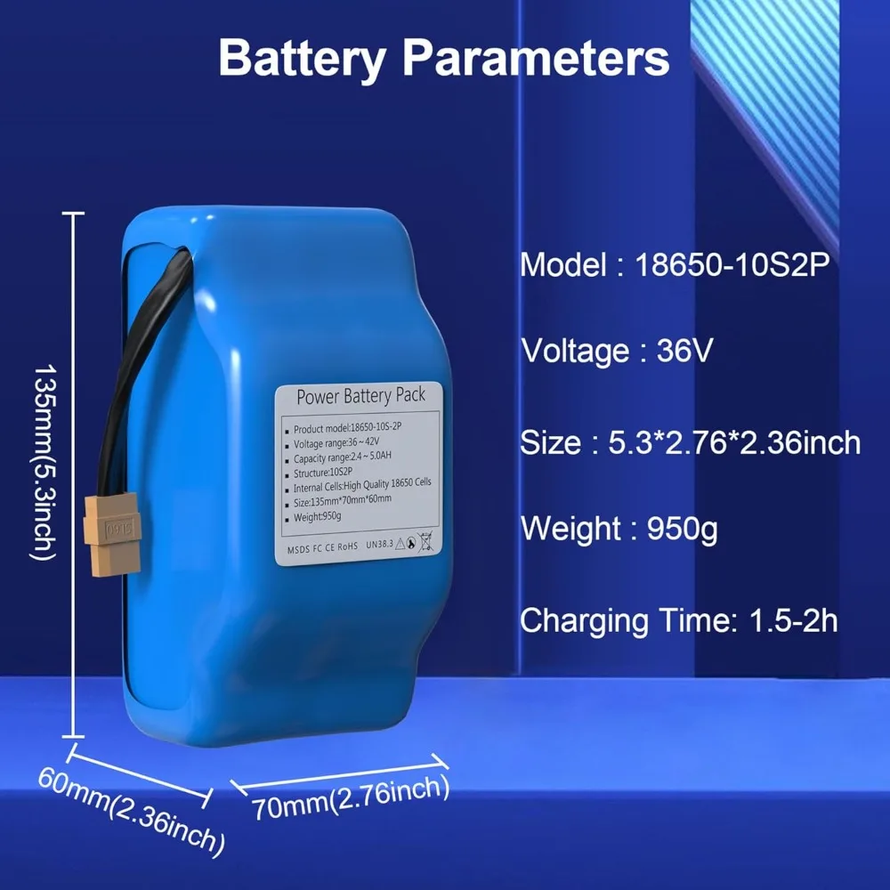 

Aleaivy Hoverboard Electric Scooter Battery Genuine 36V 10S2P(4.4Ah/6.5Ah) 250W~500W 42V Lithium Rechargeable 18650 Battery Pack