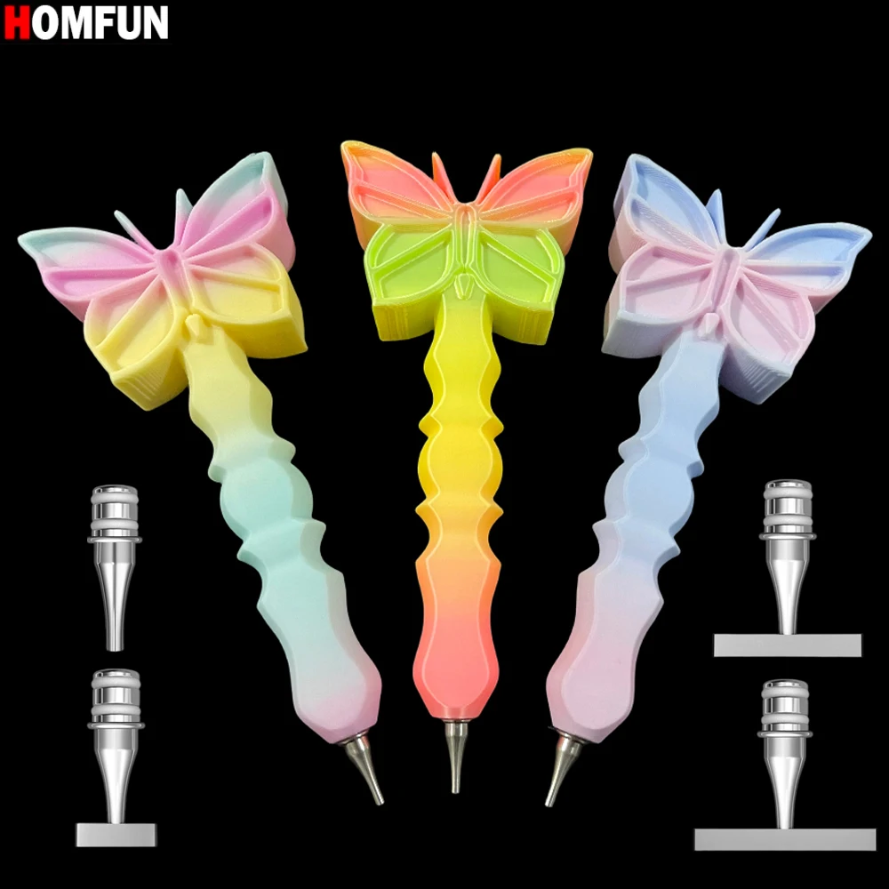 HOMFUN 3D Print Butterfly Diamond Painting Pen, Embroidery Dot Drill Pen Tool，Multifunctional Metal Tips Accessories