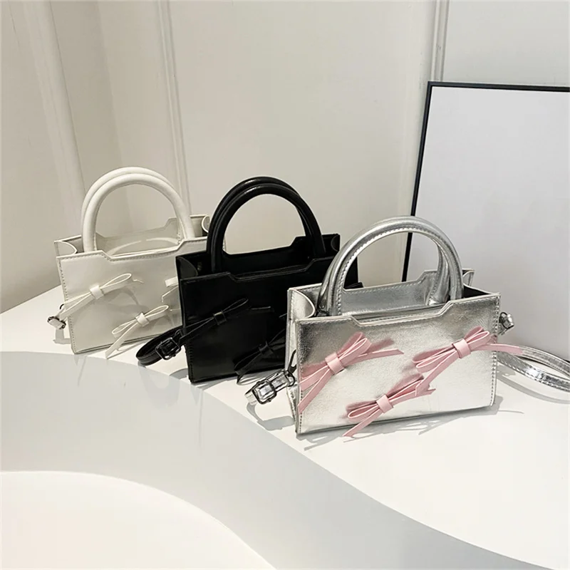 

Women's Clutch Purse Handbags Summer Pink Bowknot Female Underarm Bags Sweet Girl's Small Square Shoulder Messenger Bag Silver