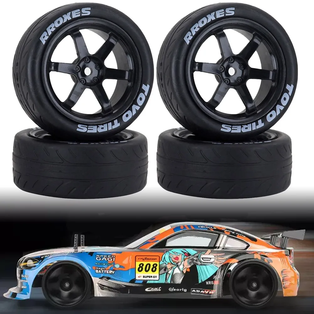 4szt 1/10 Rc Racing Car Tires On Road Touring Drift Car Tire Wheel For Hsp Tamiya Tt01 Tt02 Ta06 Xv-01 Ptg-2 Accessories Parts