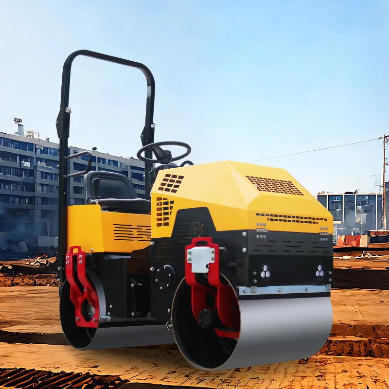 Rouleau de route vibrant à Double tambour de 4 tonnes, type de marche derrière avec système de pulvérisation d'eau pour les travaux de compactaction d'asphalte