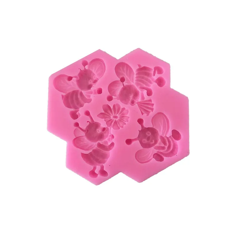 4 hardworking bees silicone molds DIY Cake Baking Tool Kids Cupcake Decorator Fondant Dessert Chocolate Mold