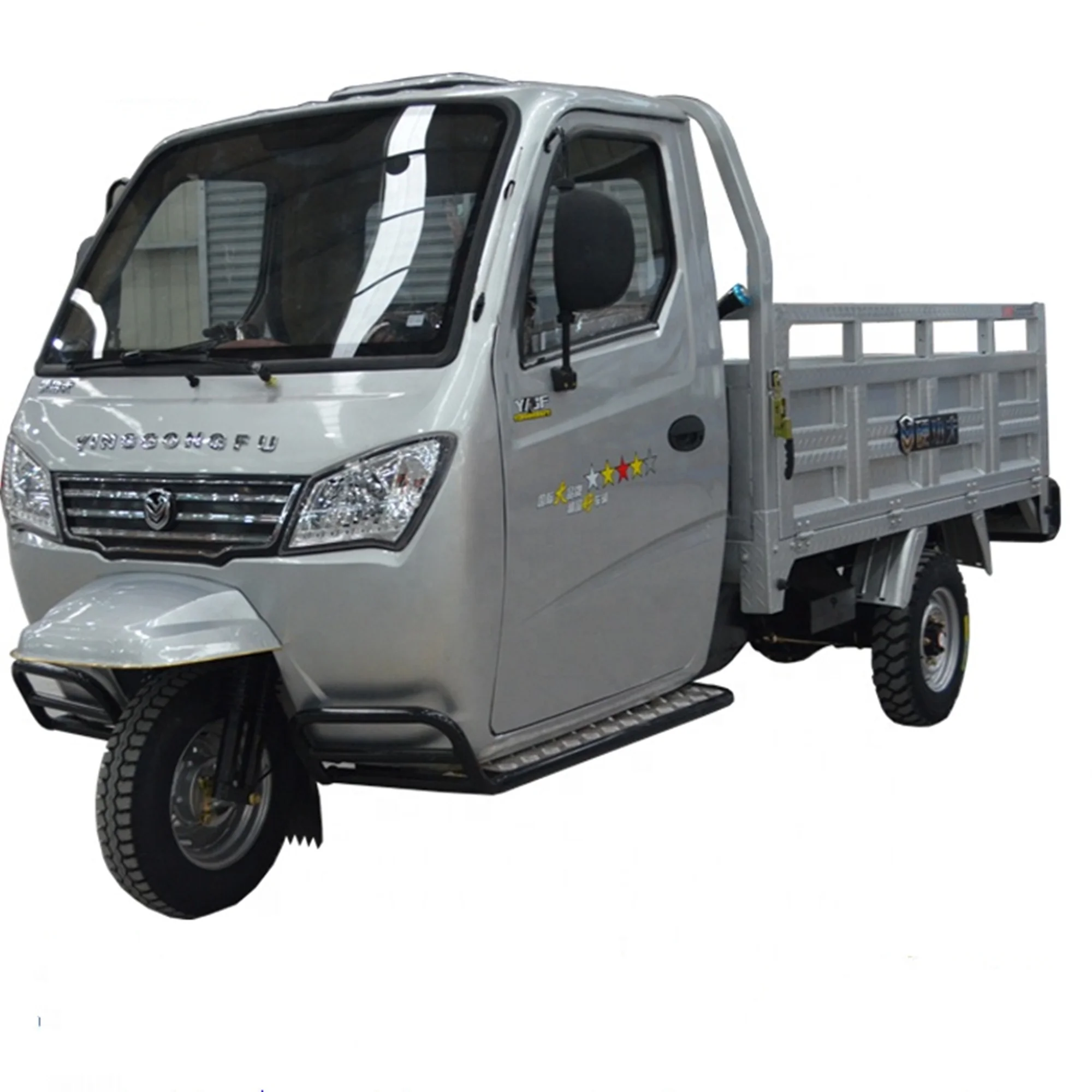 Motorized Fuel Powered Cabin Cargo Tricycle with Handlebars or Steering Wheel for Adult Use