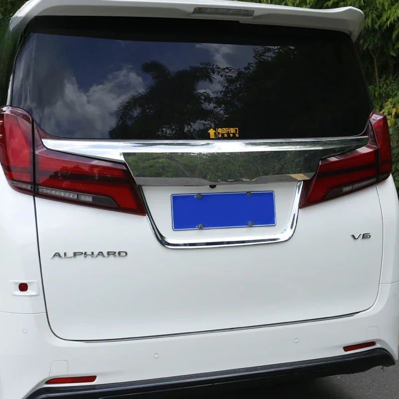 ل 2015-2020 ألفارد/Vellfire إطار لوحة الرخصة الخلفية الكسوة ، الباب الخلفي الخلفي مشرق قطاع تعديل الملحقات ABS تصفيح