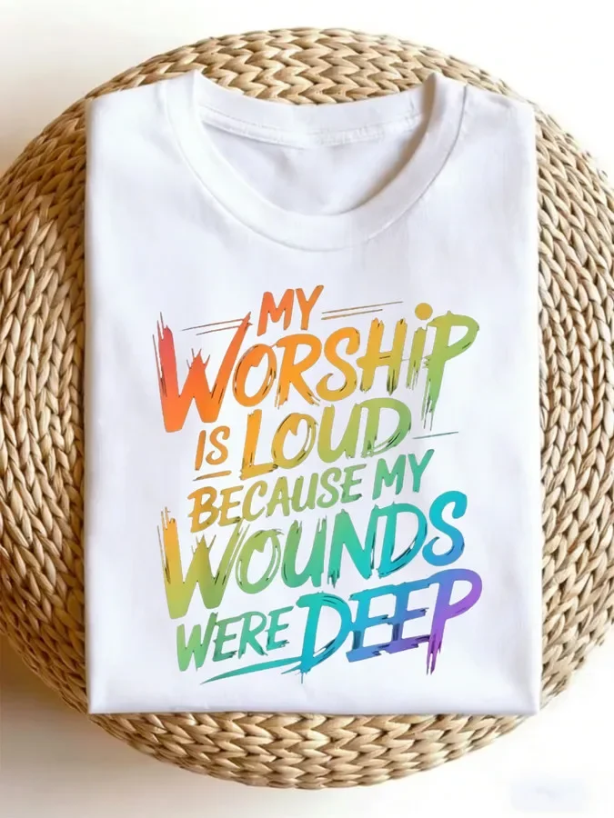 My Worship Is Loud T Shirt Women Colorful Slogan Printed Tees Cyber Y2k Neon Aesthetic Christian Streetwear Short Sleeve Casual Black Tops