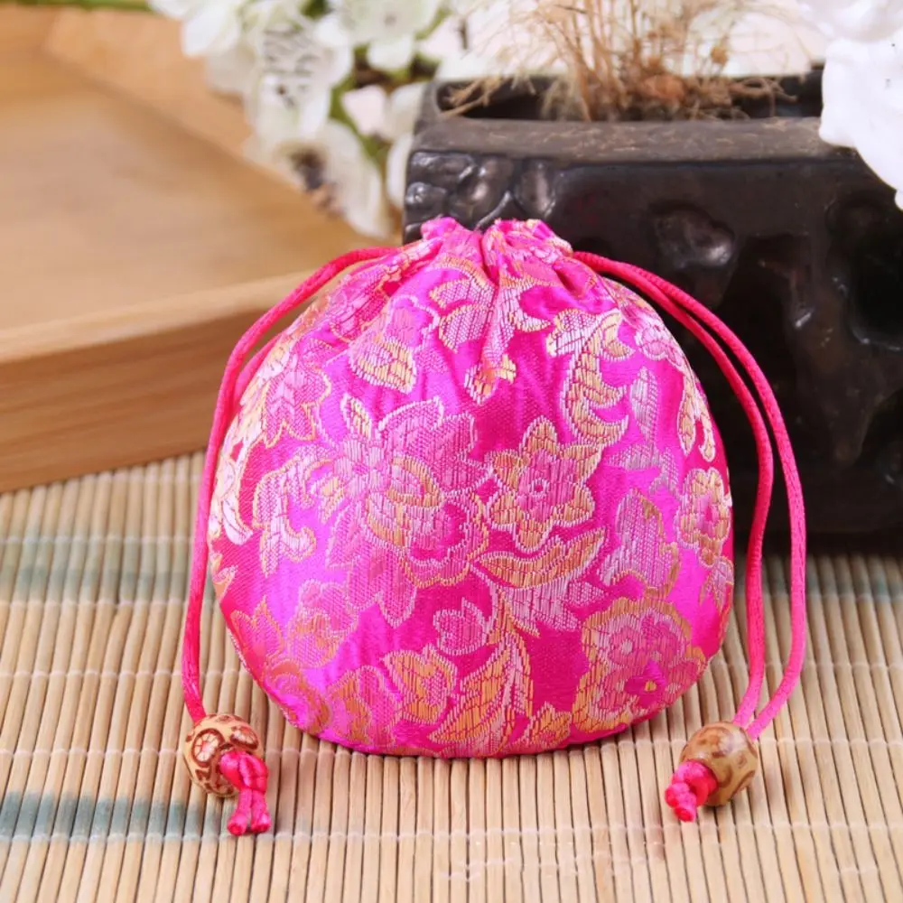 Floral Embroidery Flower Drawstring Bag Jewelry Packing Bag Chinese Style Canvas Flower Handbag Large Capacity Candy Bag