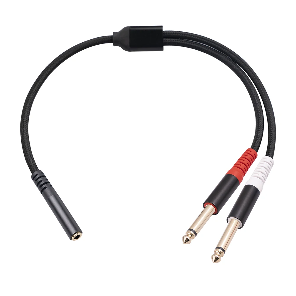 Gold-plated 6.35mm 1/4-inch Stereo TRS Aux Cable 3.5mm Female Jack to 2*6.35mm Adapter Dual 6.35mm Mono Male Audio AUX Cord