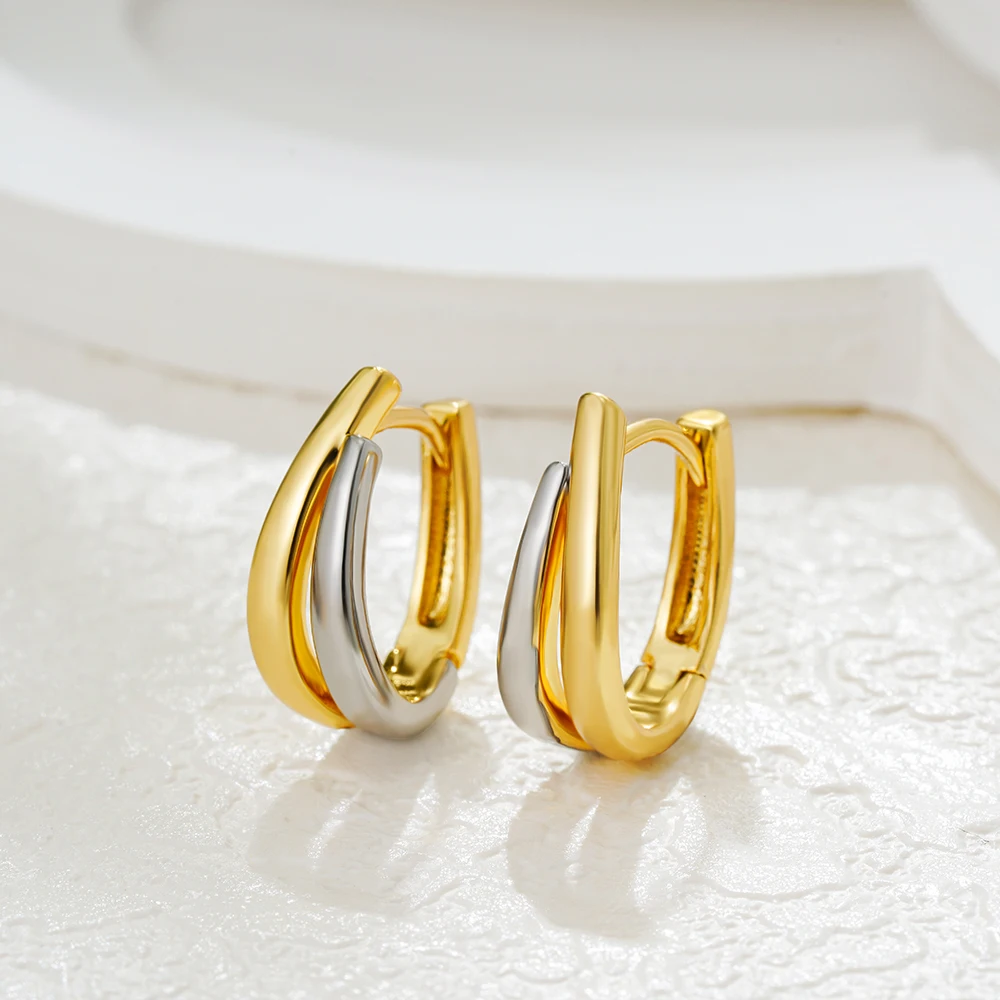 Simple Double Layer U Shape Mini Hoop Earrings for Women Mixed Color Gold Silver Plated Huggie Earring Statement Daily Jewelry