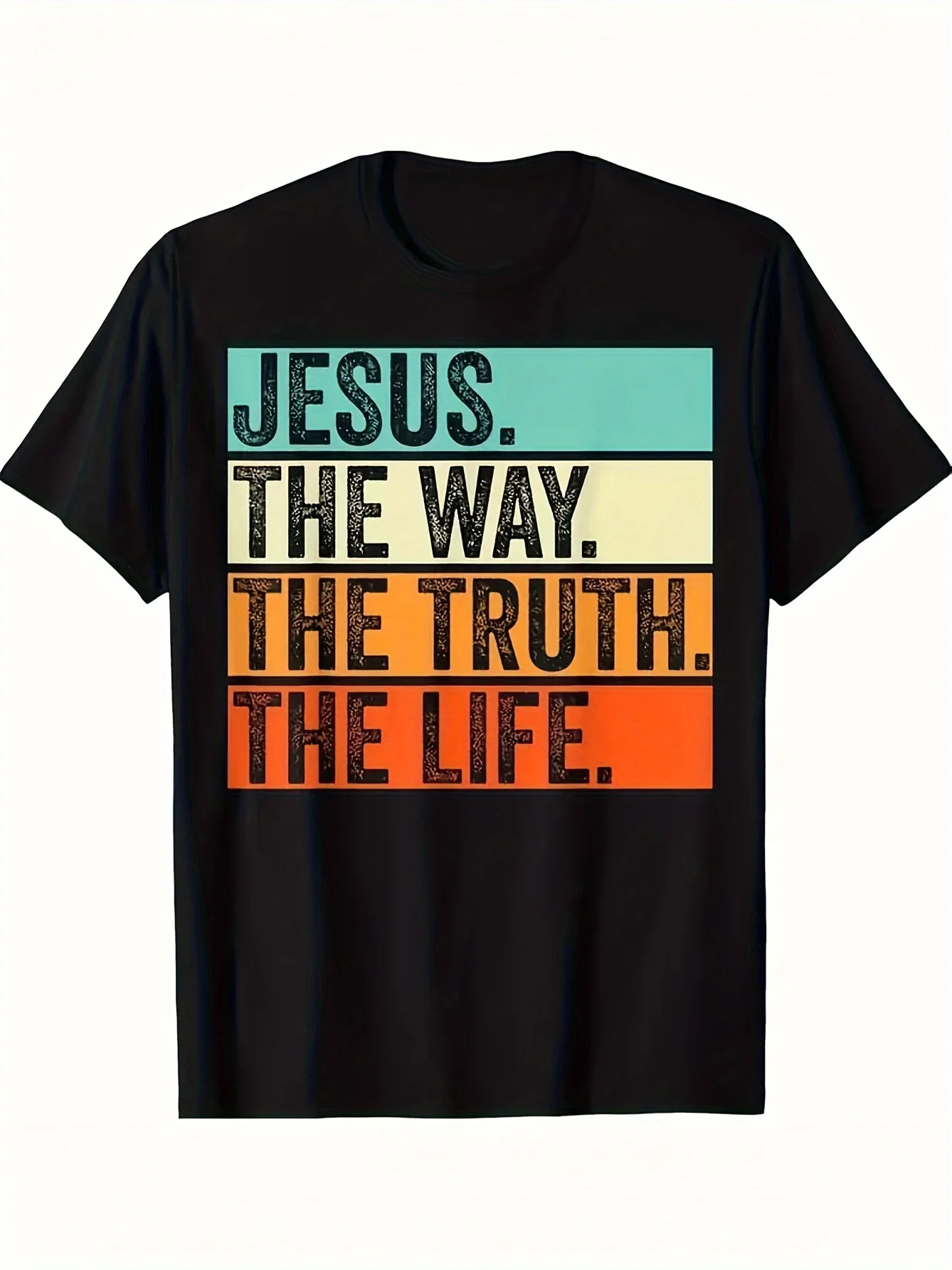 T-shirt avec verset biblique - Jésus, la voie, la vérité, la vie - T-shirt de culte chrétien pour hommes, t-shirt tendance pour hommes, hauts élégants pour l'extérieur et les occasions décontractées