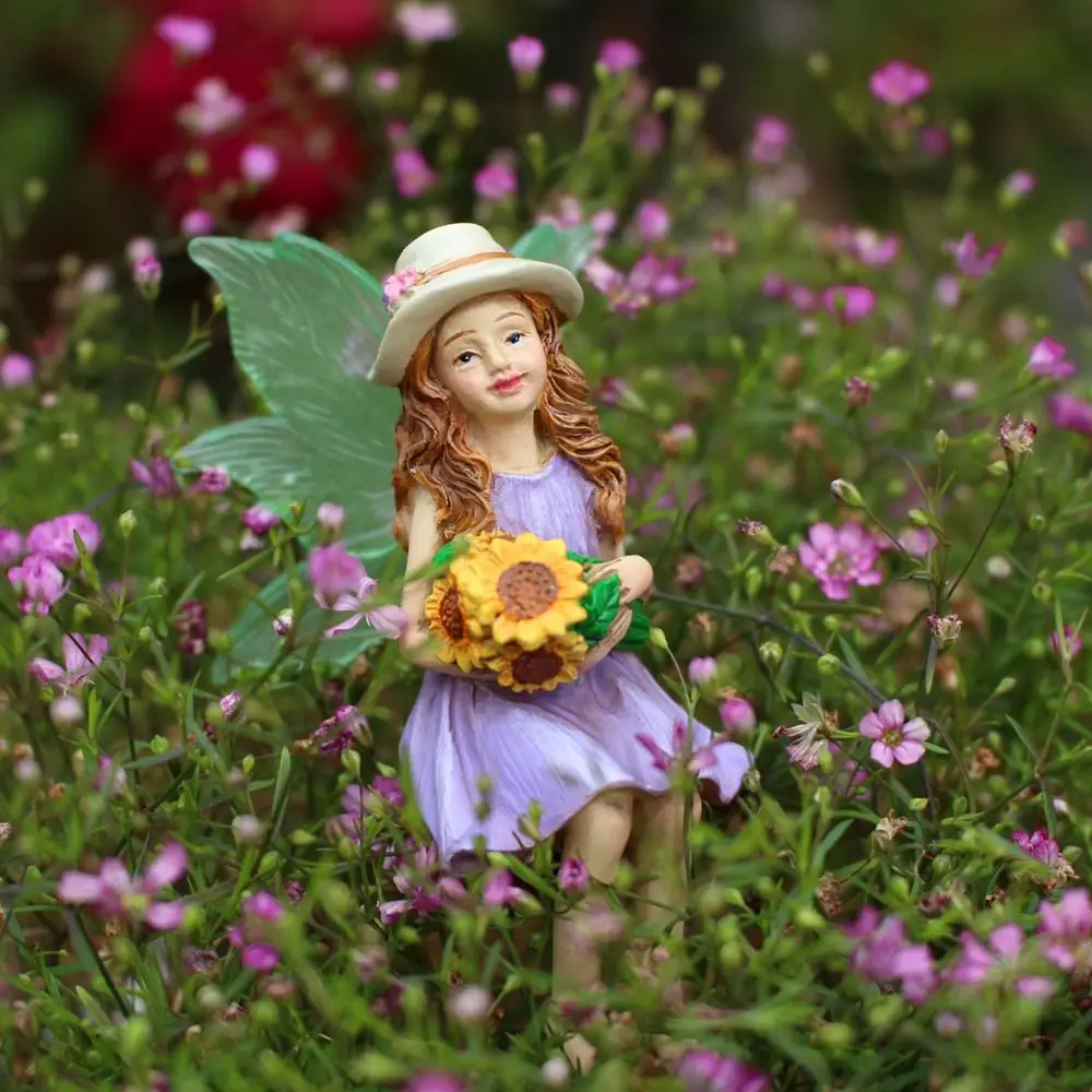 Scene Decoration Resin Vacation Flower Fairy Creative Waterproof Miniature Figurine Exquisite Art Garden Statue Lawn