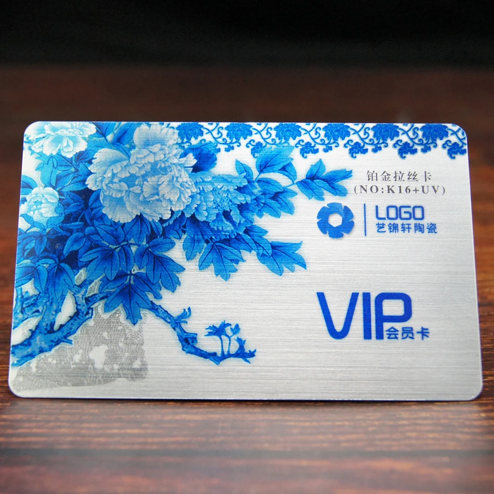 200PCS,Platinum wire drawing effect PVC business cards,Custom color double-sided printing