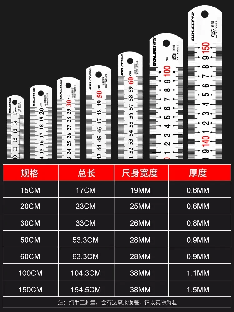 Ruler 1 Meter Stainless Steel Ruler Iron Ruler Thickened Hard Ruler 15cm/30cm/50cm High Precision Steel Ruler