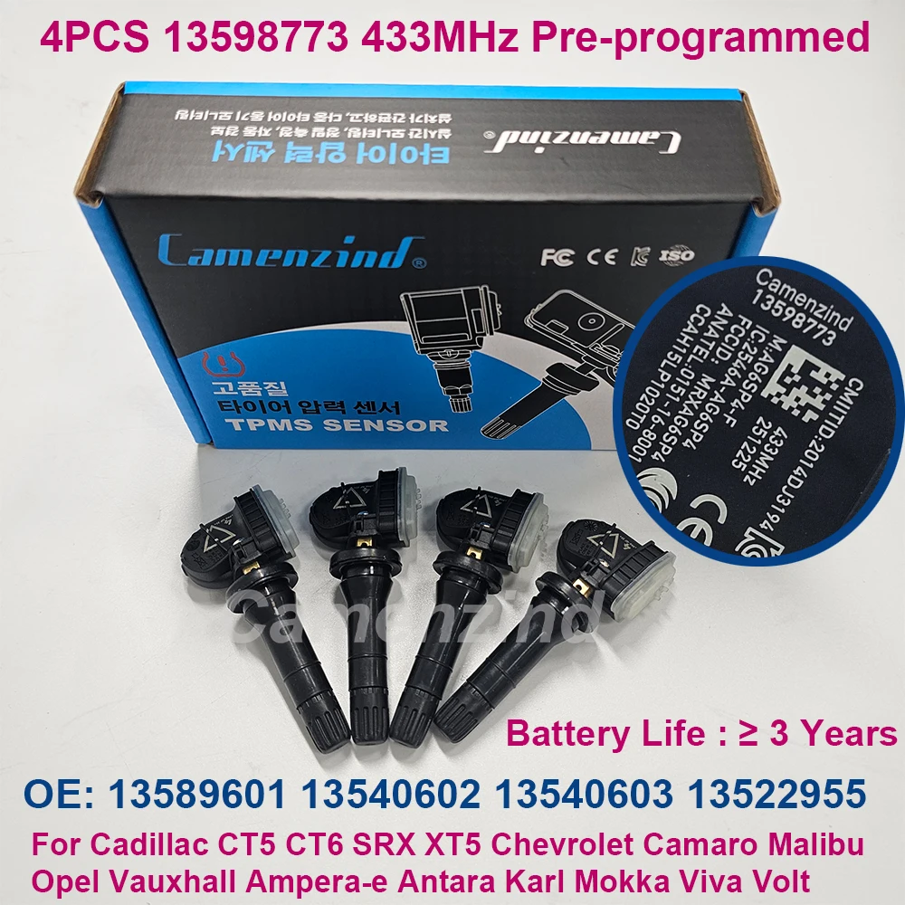 4 Sensores TPMS OEM 13598773 13544444 13540602 13516165 13589601 13540603 433MHz para Cadillac CT6 XT5 SRX Chevrolet Malibu Opel