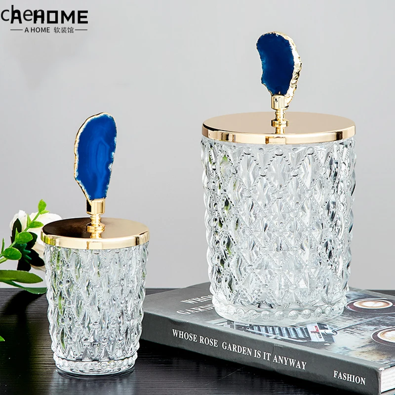 Crystal Glass Candy Jar Living Room Model Room Coffee Table Storage Agate Storage Jar Creative Cotton Swab Jar