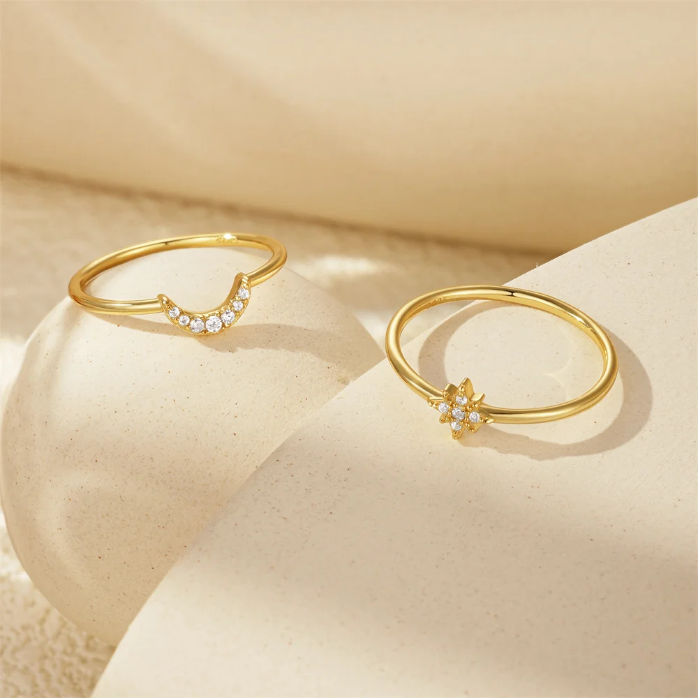 CANNER 925 Sterling Silver Simple Star Moon Zircon Rings for Women Men Ins Ring Fine Jewelry Wedding Engagement  Gift