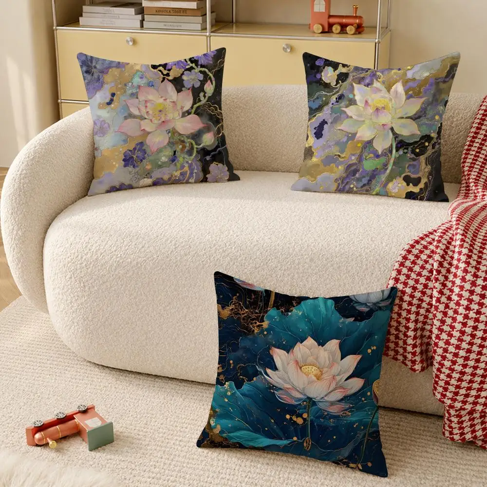 fashion Lotus Cushion Cover Pillow Cover Decorative Throw Couch Home Decor for Living Room Sofa
