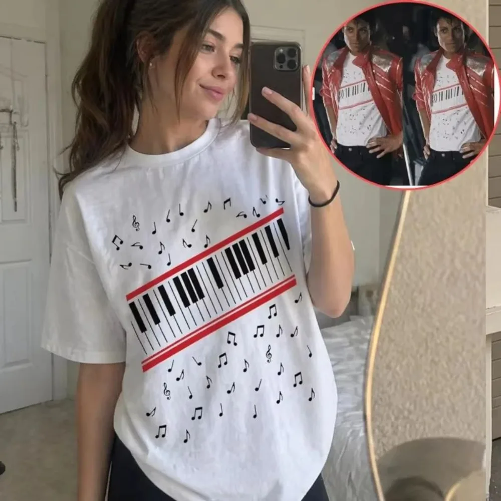 Michael-J Beat It Piano Keys T Shirt King of Pop Music Tee 2026 Fashion MJ Fan Clothes Summer Casual Short Sleeve T-shirt