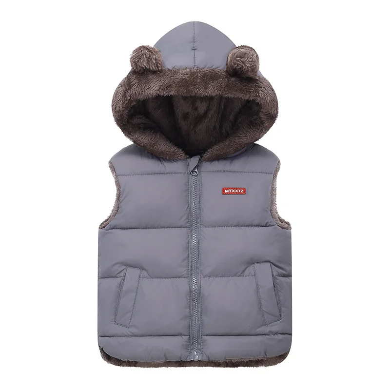 Fleece Children\'s Vest Kids Winter Fall Cotton Padded Waistcoat Boys Girls Thick Hooded Jackets 2024 New Warm Fashion Clothes