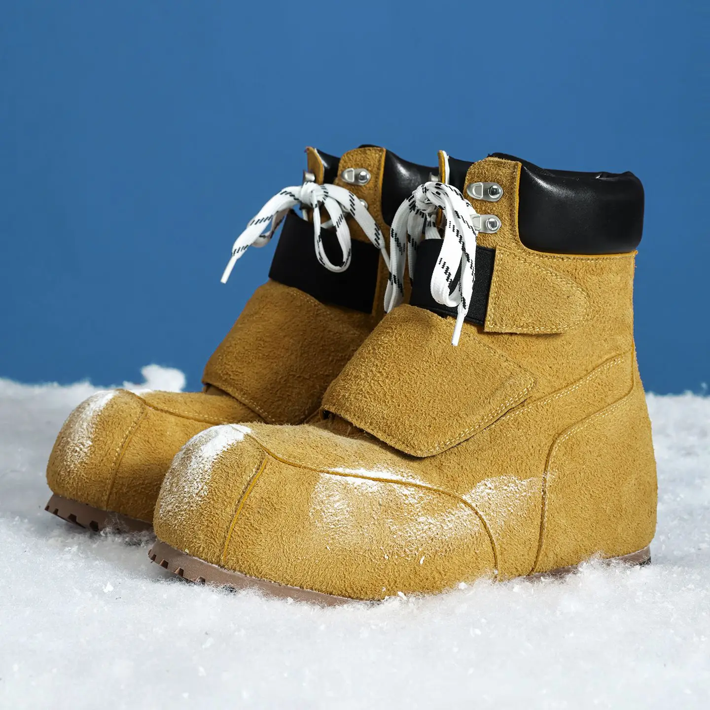 Retro Suede Genuine Leather Men's Winter Boots High Street Fashion Big Head Platform Couple Snow Boots Waterproof Non-slip Shoes