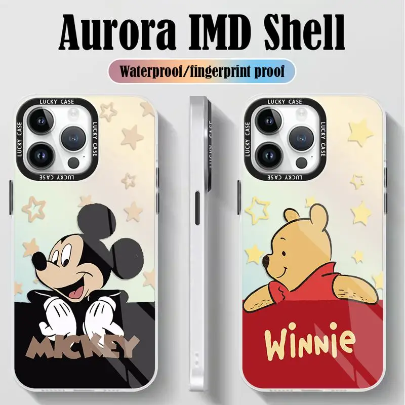 Mickey Mouse Winnie Saisy Duck Phone Case for iPhone 15 14 13 Pro Max 12 11 XR XS X 8 7 Plus Holographic Iridescent Laser Funda