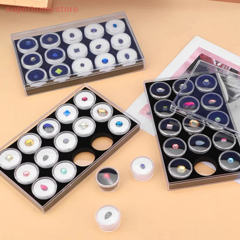 10pcs Clear Round Rhinestone Box Plastic Beads Jewelry Case Storage Box Gem Packaging Organizer