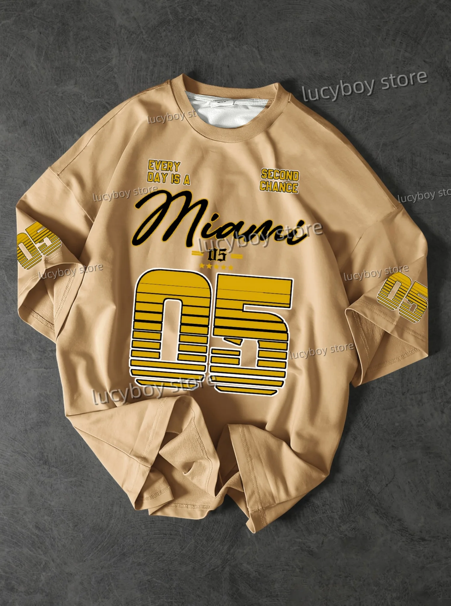

2025 MIAMI NO.5 Print Mens graphic t shirts Man O-Neck Short Sleeves Football T-Shirt Color-Block Graphic T Shirts Men Clothing