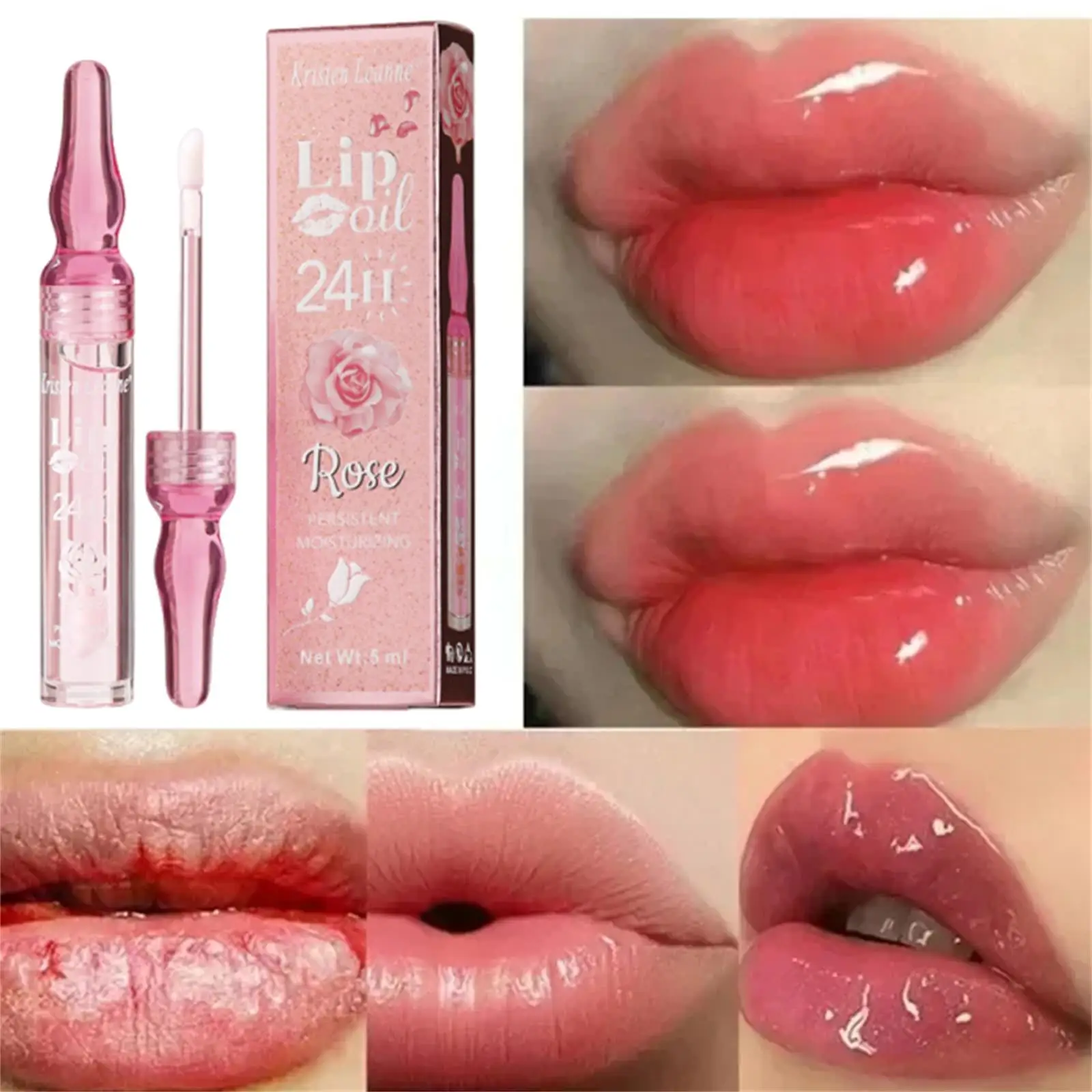 Brilho labial hidratante com trava de água de longa duração, pétalas de rosa instantâneas, remove linhas finas, nutre, cuidados com os lábios sexy