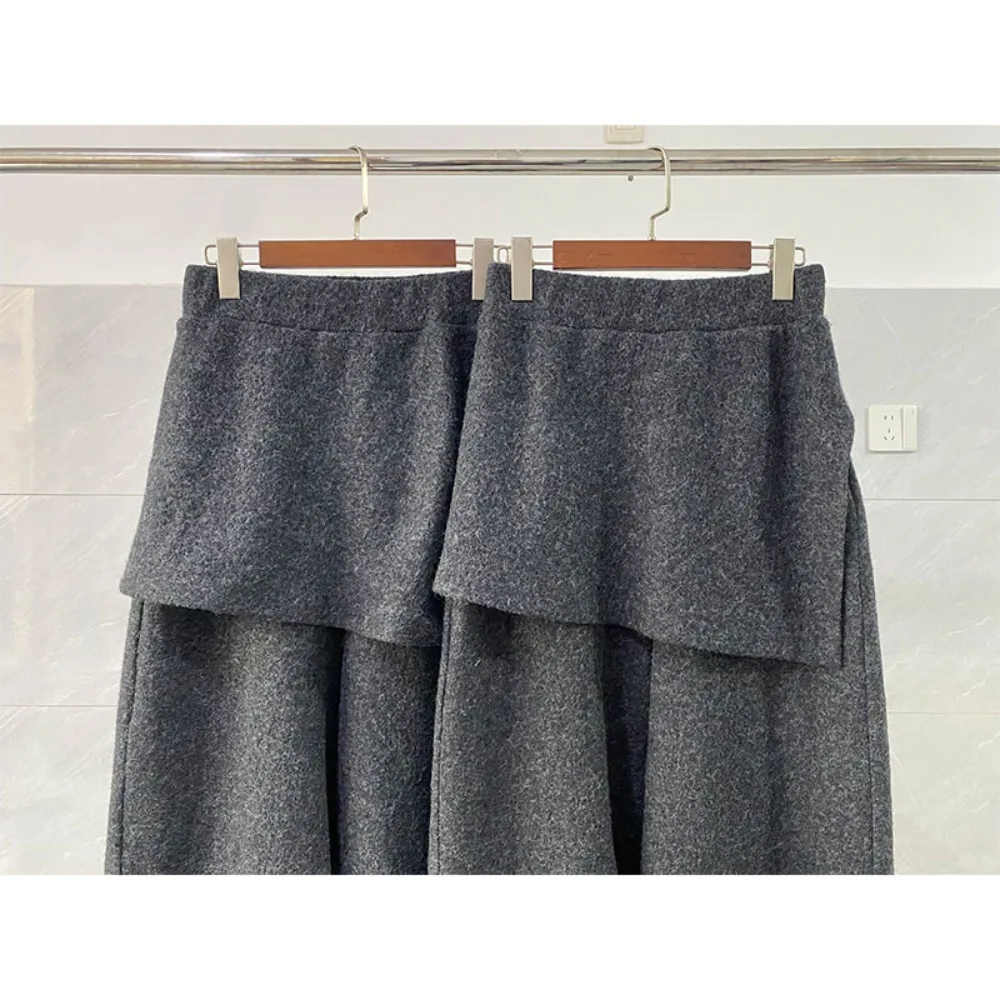 Pantalon jupe en laine de particules à fente latérale multicouche