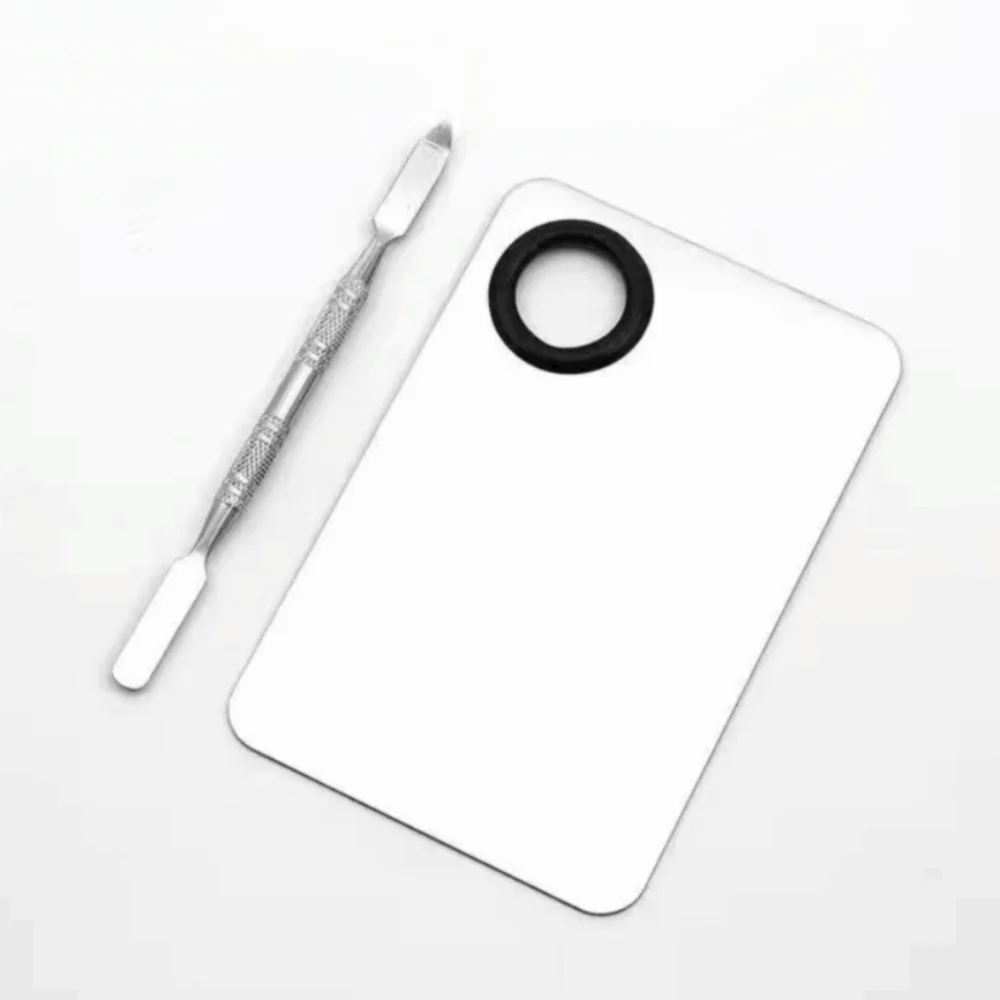 Practical Stainless Steel Makeup Mixing Palette One-Line Spatula Included Makeup Brush Ultra-Thin Mask Brush Makeup