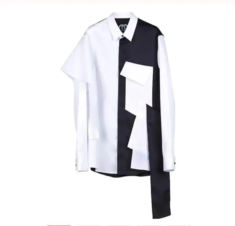 S-6XL 2025 novas roupas masculinas femininas designer original assimétrico desconstrução dobrável preto branco camisa plus size trajes