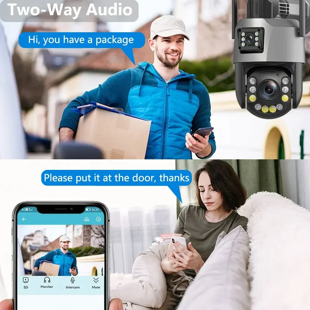 8MP Wifi PTZ IP Camera Outdoor Dual Lens Dual Screen 50x 30X Zoom Human Detection Wireless CCTV Security Surveillance Camera 2K
