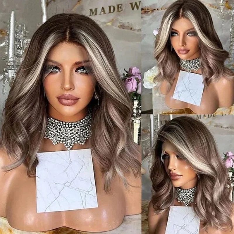Brown White Blonde Wave Human Hair Wigs 13x4 Lace Front Wig Glueless Brown Wigs