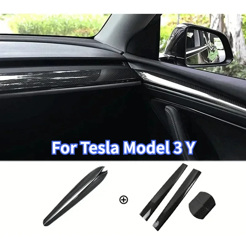 

Для Tesla Model Y 3 2017-2023 накладки на дверную панель приборной панели, крышка прибора, наклейки из АБС-пластика из углеродного волокна, аксессуары для интерьера