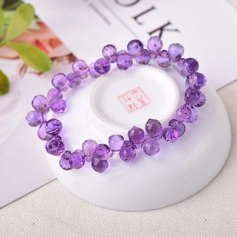 Brazil Amethyst Faceted Water Drop Cutting Surface Bracelet Women's Jewelry Rough Stone Genuine Go