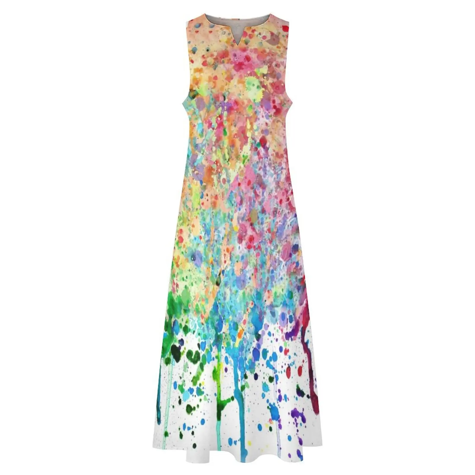 Vestido largo de fiesta con salpicaduras de pintura de arcoíris, vestido elegante para mujer, vestidos de verano para mujer 2025