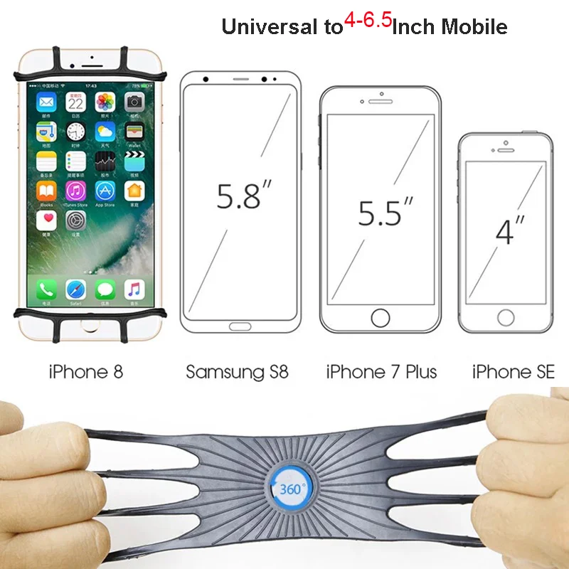 Supporto universale per telefono cellulare da bicicletta in Silicone rotante a 360 ° supporto di navigazione per manubrio da moto per telefono da 4.0 pollici-6.0 pollici