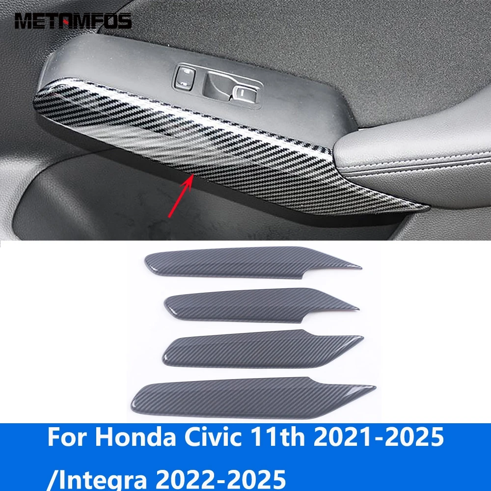 

Для Honda Civic 11-го поколения 2021-2025 Integra 2022-2025 из углеродного волокна, внутренняя дверь, подлокотник, ручка, накладка, аксессуары, Стайлинг автомобиля