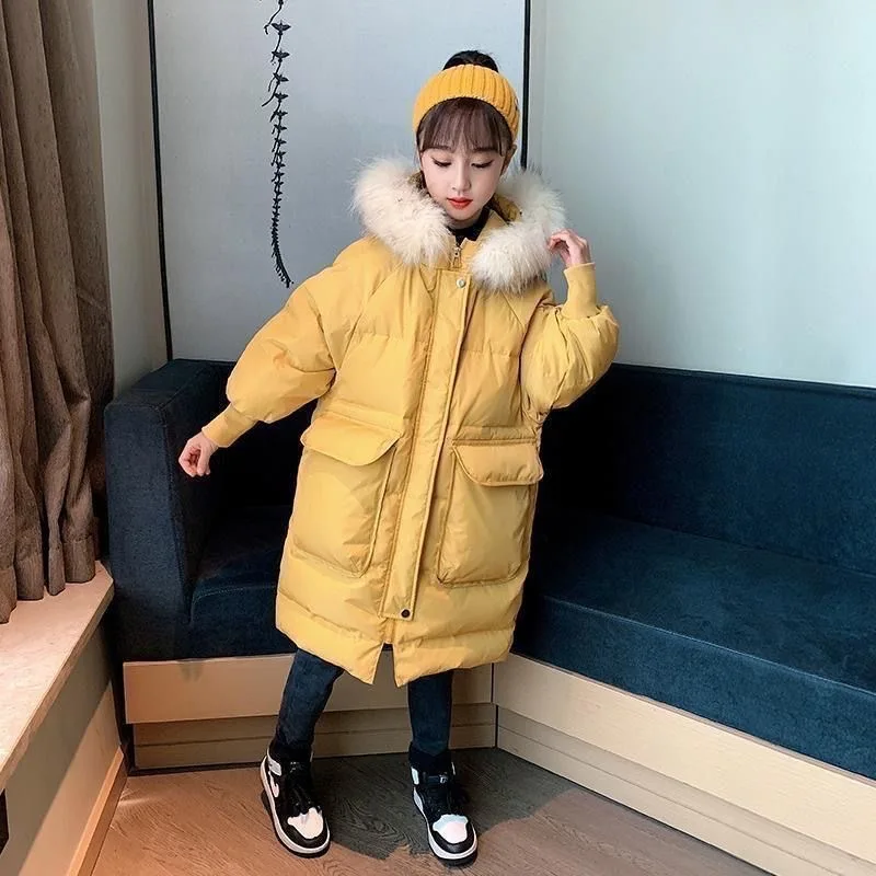 4-14 Years Teen Girls Coat Winter Down Warm Windbreaker Jacket For Girls Parka Thicken Cotton Fashion Hooded Children Outerwear