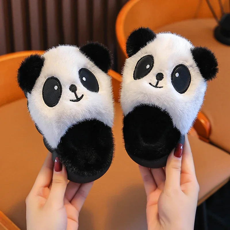 Children Girl Cartoon Cotton Slipper Winter Child House Non-slip Slippers Mother Kids Boy Shoes Warm Fluffy Panda Cute Shoe