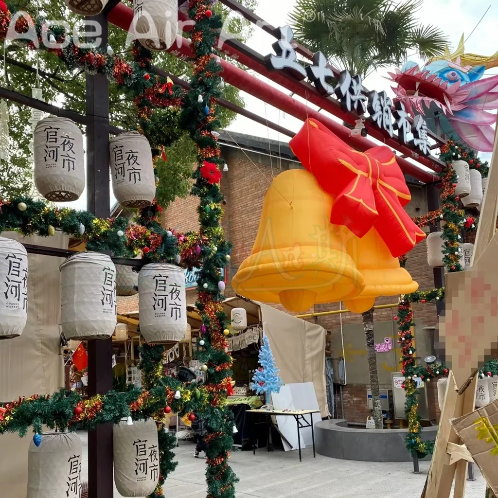 Campana gonfiabile con fiocco Jingle Bell natalizia per soffiaggio d'aria per decorazioni esterne Puntelli pubblicitari per eventi di club notturni
