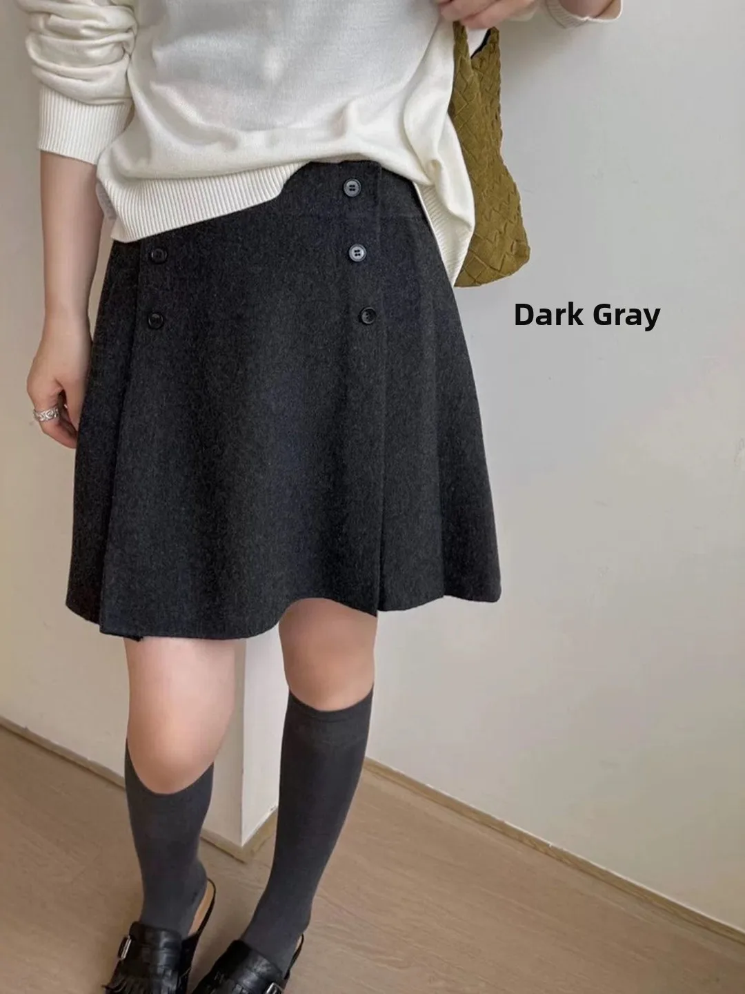 

Повседневная свободная универсальная юбка ort для поездок на работу, корейская юбка трапециевидной формы длиной f для грушевидных женщин, зимний сезон