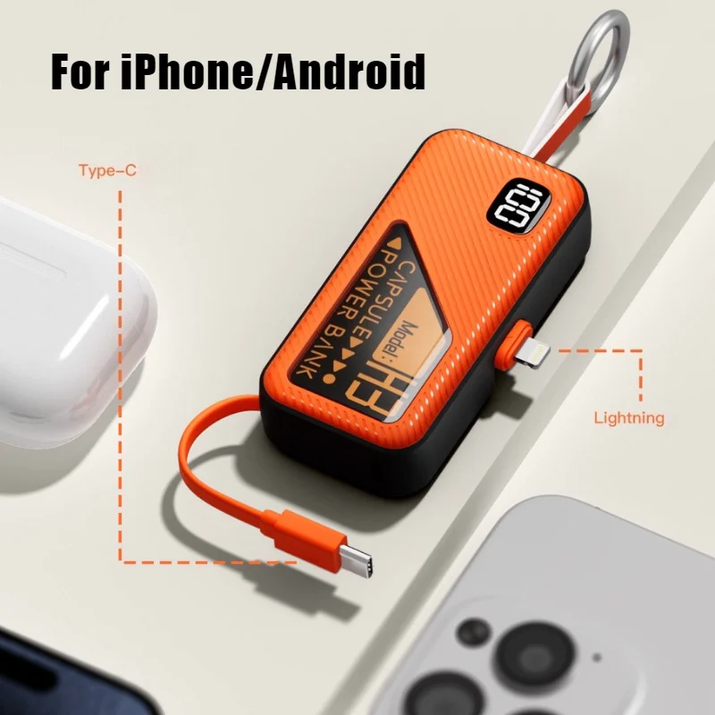 2025 Keychain Digital Display Portable Power Bank Comes with Cable Fast Charging Battery Charger Cases for iPhone Samsung Xiaomi
