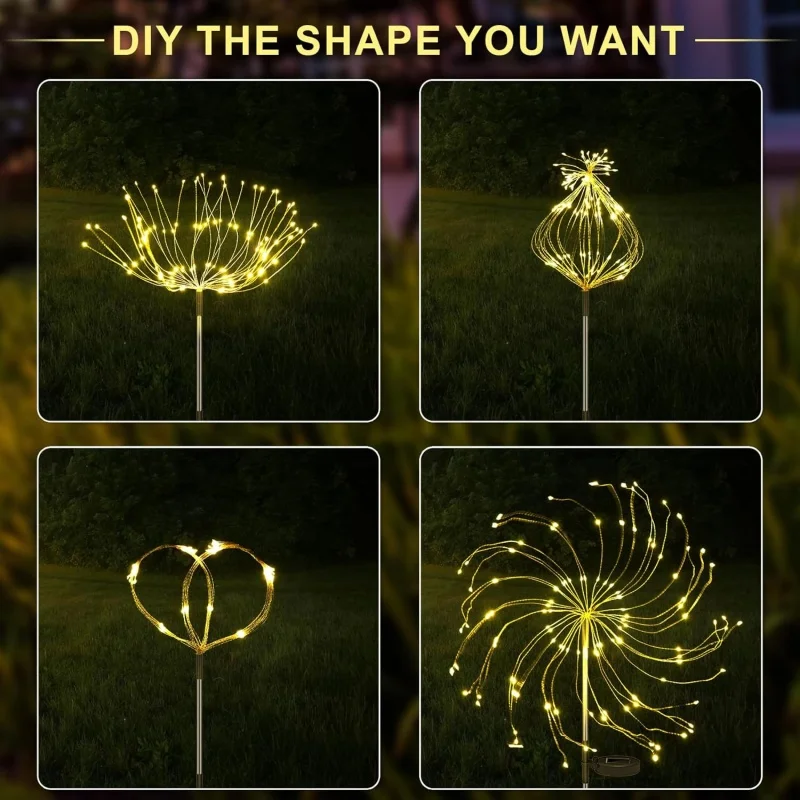 LED Solar Ground Mounted Fireworks Lights, Outdoor Waterproof Courtyard Decorative Lights, Starry Sky Copper Wire Light String