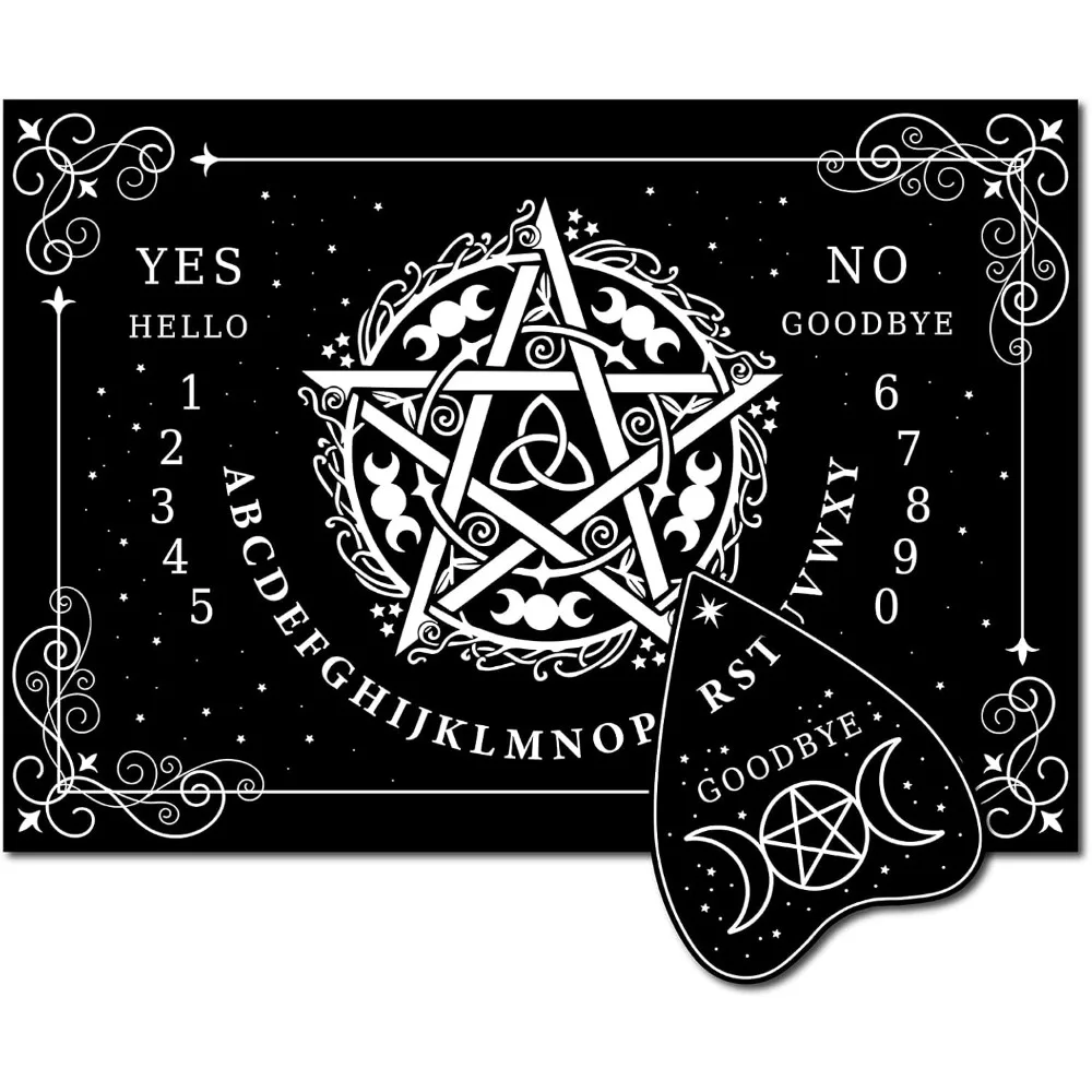 Pentagram Pendulum Board Wooden Talking Boards with Planchette Black Dowsing Divination Wood Spirit Board Kit Moon Triple