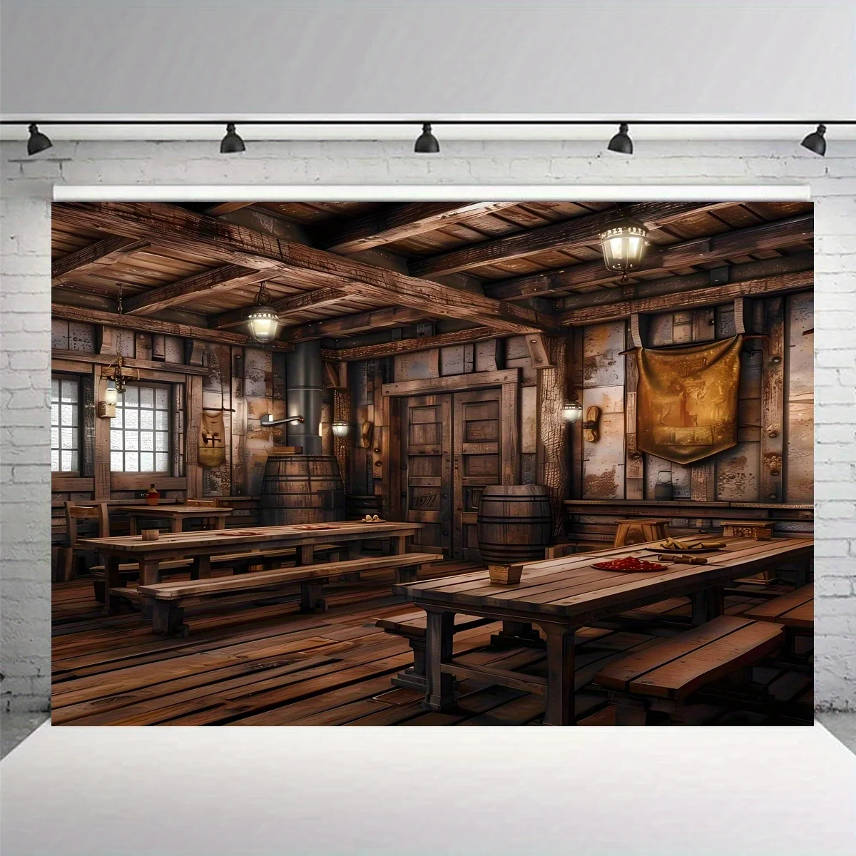An AI-generated medieval tavern artwork, used for photography, featuring a rural western cowboy themeDJH