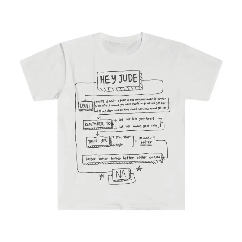 يا جود كلمات مرسومة باليد البيتلز روك لينون تي شيرت القطن الخالص بأكمام قصيرة الفنية #1