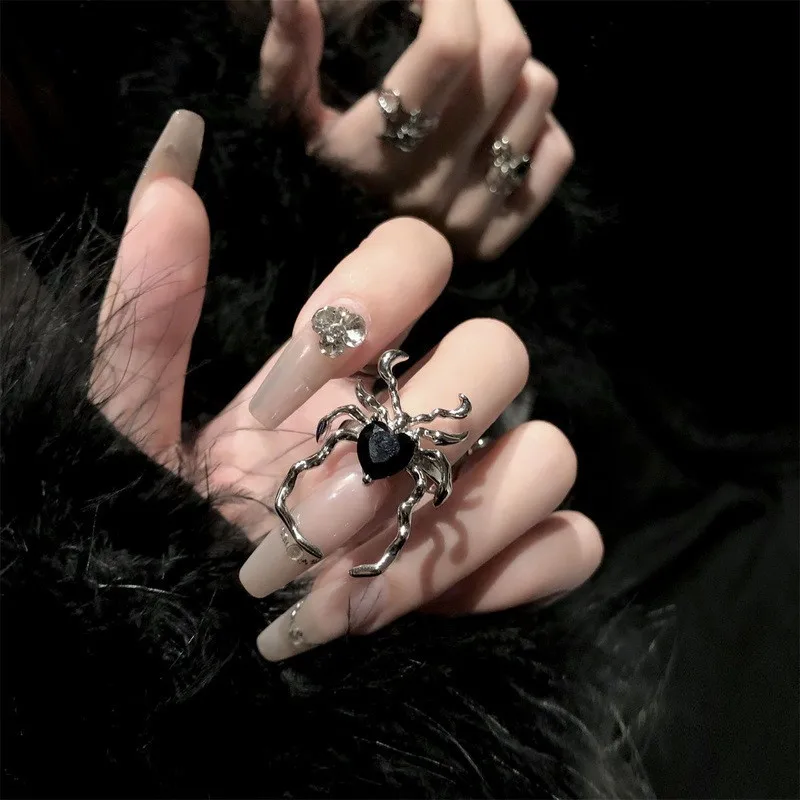 Gothic Punk Unregelmäßige Spinne Öffnung Ring Frauen Männer Mode Zirkon Schwarz Kristall Dark Tier Ring Hip Hop Party Finger Schmuck – Detail 15