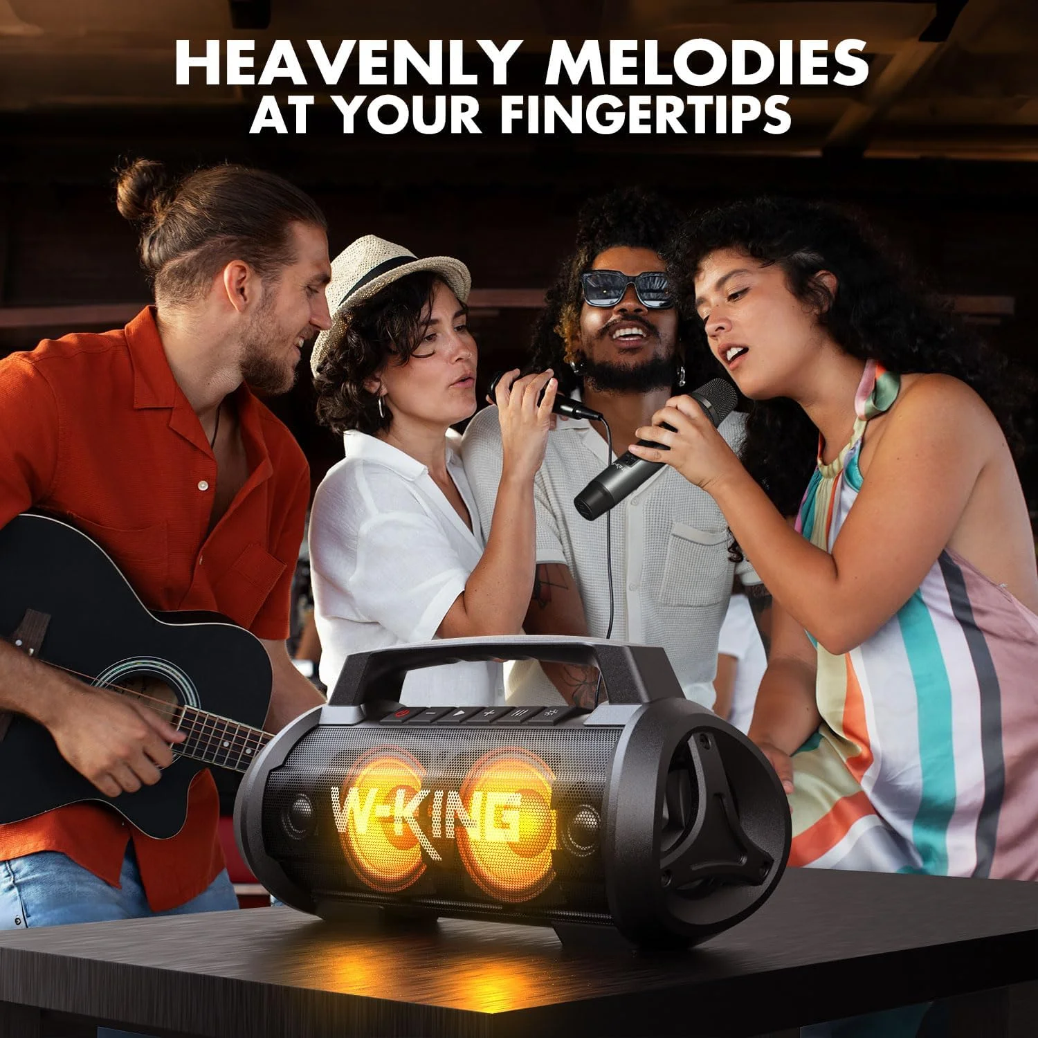 W-KING D10MIC Bluetooth-Lautsprecher mit kabellosem Mikrofon, 70 W RMS, 120 W Spitzenleistung, tiefes Bass, IPX6 wasserdicht, 42 Stunden Akkulaufzeit, tragbarer Party-Lautsprecher. – Detail 8