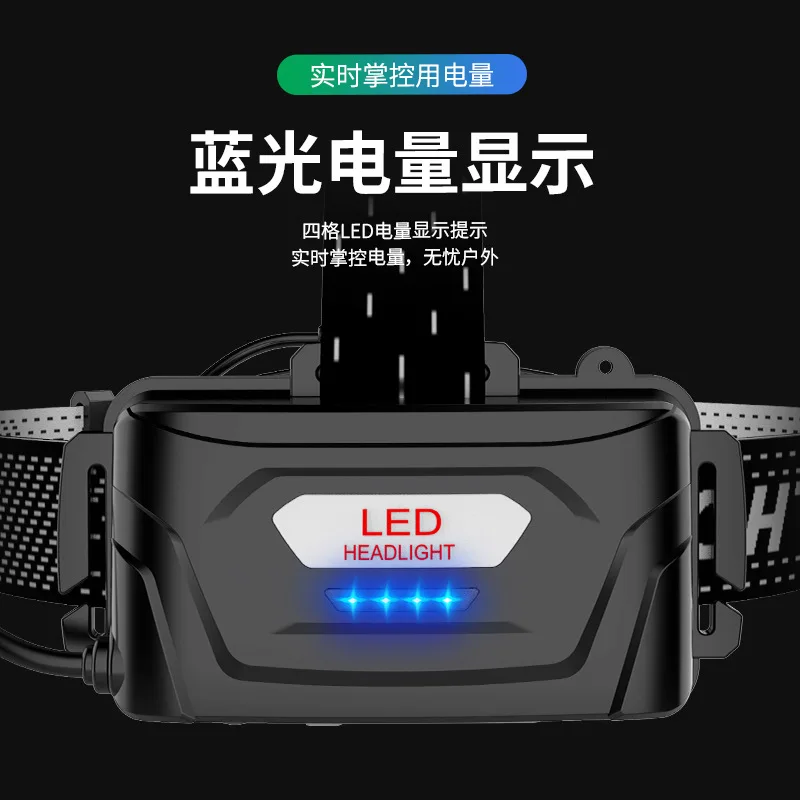 Headmounted laser headlamp induction display output remote strong light headlamp Type-C fast charging telescopic zoom flashlight
